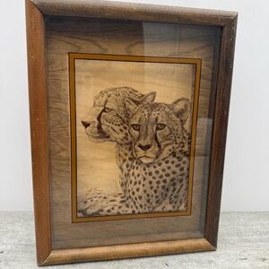 VTG Wildlife MCM on Wood & Glass by Lucid Lines Art "Cheetahs" 1976 USA
